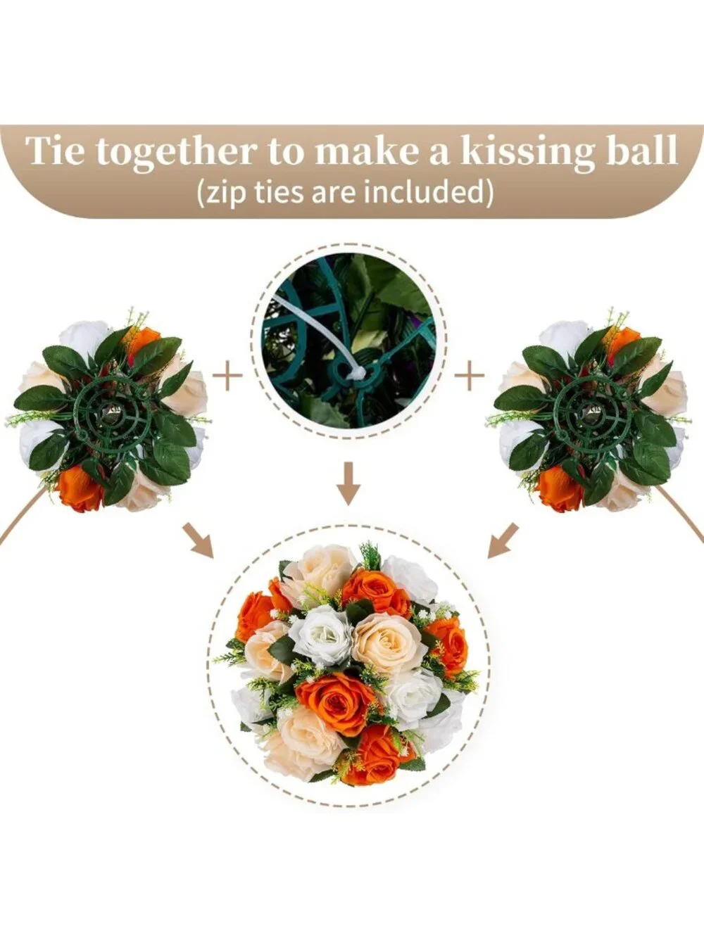 Vibrant Orange Silk Roses Ball - 10 Pcs Faux Flowers for Home Centerpiece Decor